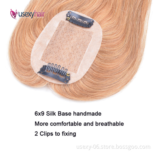6*9cm Brazilian Hair Topper Cuticle Aligned Virgin Human Hair Topper Silk Base Hair Piece Clip In